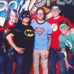 Rock Out Karaoke band members in super hero costumes (sort of)